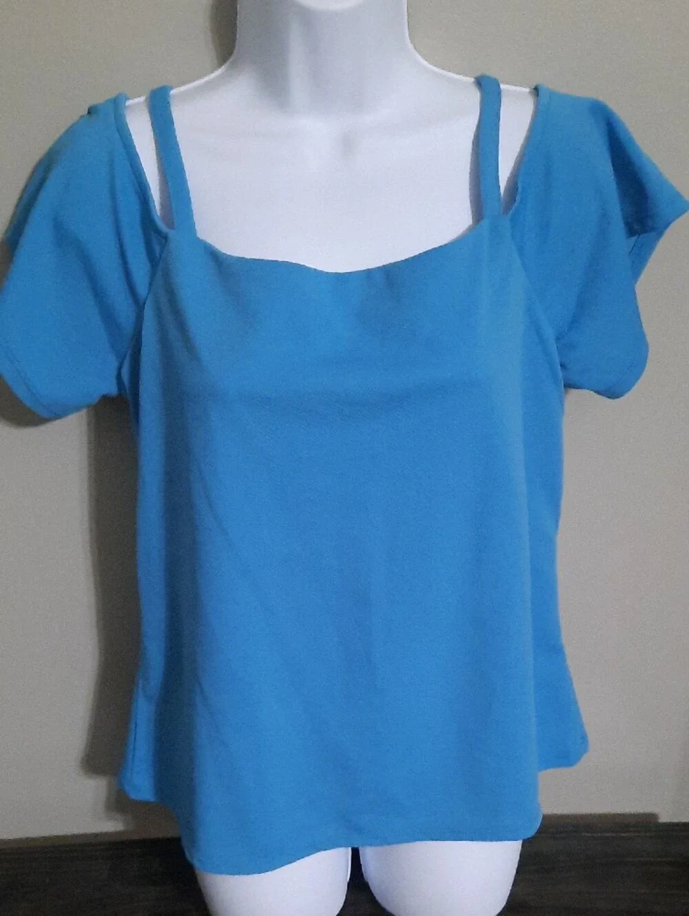 Bar III Bright Blue Cold-Shoulder Tank Top - Picture 2 of 7
